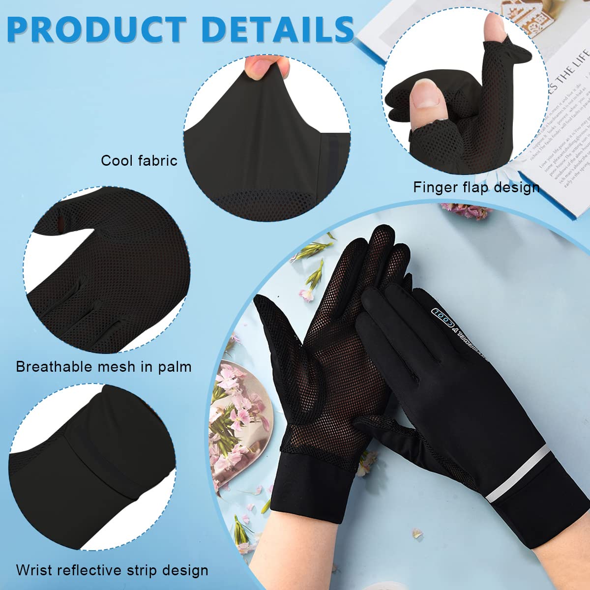 PALAY Hand Gloves for Women Sun Protection Summer Cooling Black Bike Gloves for Cycling Fishing, Non-Slip Touch Screen Mesh Breathable Full Finger Gloves, UPF 50+ PALAY Hand Gloves for Women Sun Protection Summer Cooling Black Bike Gloves for Cycling Fishing, Non-Slip Touch Screen Mesh Breathable Full Finger Gloves, UPF 50+